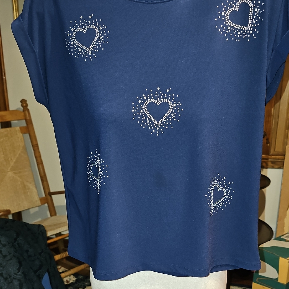 Elegant Navy Heart Embellished Women's Top